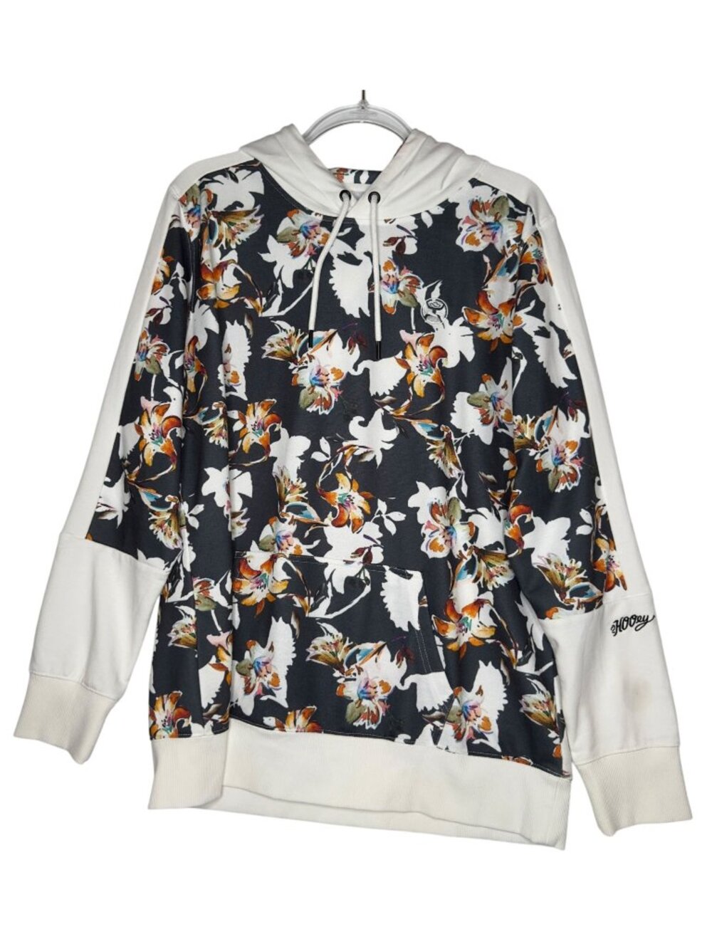Hooey Women's XL Floral Hoodie Pullover Sweatshirt Western Black White Kangaroo